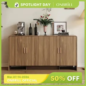【SPOTLIGHT DAY】ONBRILL Gorgeous 31.5"/60" Sideboard Buffet Cabinet with Storage, Curved Design Modern INS Coffee Bar Cabinet with Doors, Farmhouse Storage Cabinet with Adjustable Shelves for Living Room Kitchen Hallway,Bedroom Furniture