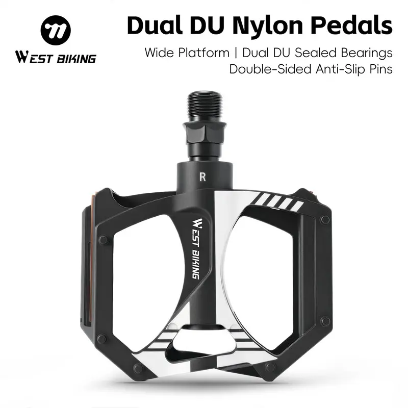 WEST BIKING Nylon Bike Pedals, Dual DU Sealed Bearings, Wide Platform Anti-Slip MTB Pedals, Mountain Bike, Outdoor Sports Equipment
