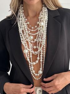 Boho Multi-Layer Faux Pearl Necklace for Women, Vintage Exaggerated Fashion Jewelry, Daily Party Versatile Gift