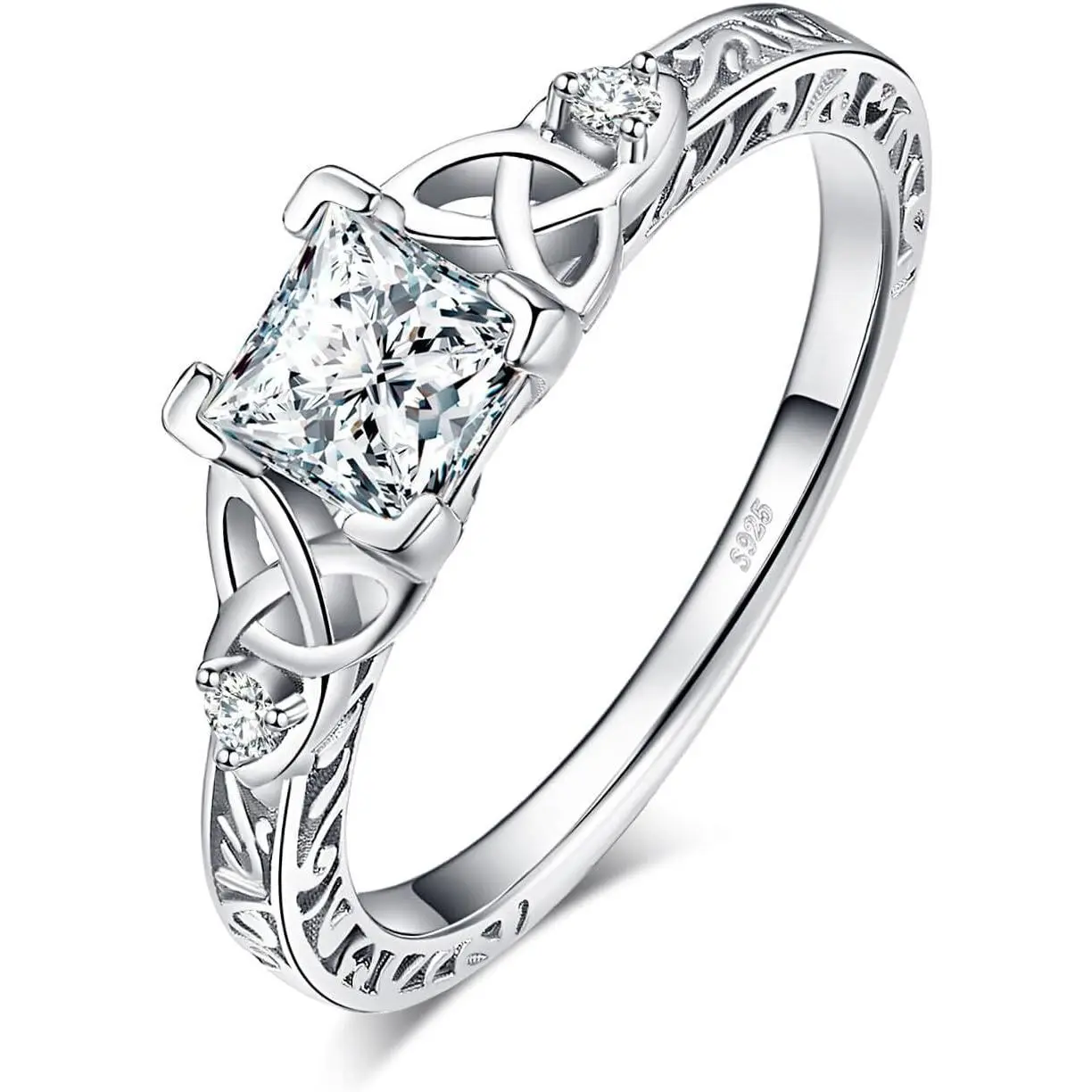 Women's Engagement Ring, Vintage Celtic Knot 925 Sterling Silver Solitaire Band with 1.2ct Princess Cut CZ, Anniversary Promise Jewelry, Meaningful Gifts, Solitaire Ring, Milgrain Edge, Princess Cz, Princess Style Rings