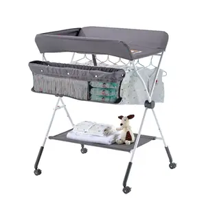 VEVOR Baby Changing Table, Foldable Diaper Change Station with Side Basket, Adjustable Height Portable Changing Table with Lockable Wheels, Multi-Functional Storage Organizer Nursery, Light GrayVEVOR Super Brand Day