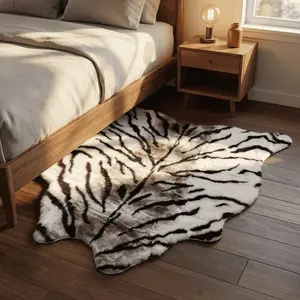 Luxurious Tiger Pattern Plush Carpet, Animal Print Irregular Leather Rug, Bedroom Bedside/living Room Decorative Carpet