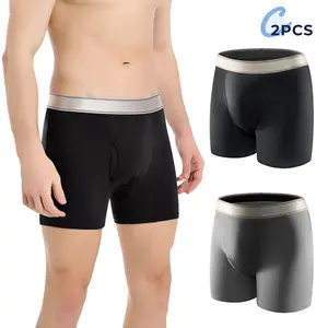 CARER Men's Incontinence Boxer Trunks (2pk) - 150ml Medium Absorbency, Day Use, Breathable Washable Leak-Proof Spandex-Cotton Fabric, 3D Ergonomic Cutting for Support & Coverage, High-Waisted Basic Plain Minimalist Fit, Menswear Underwear