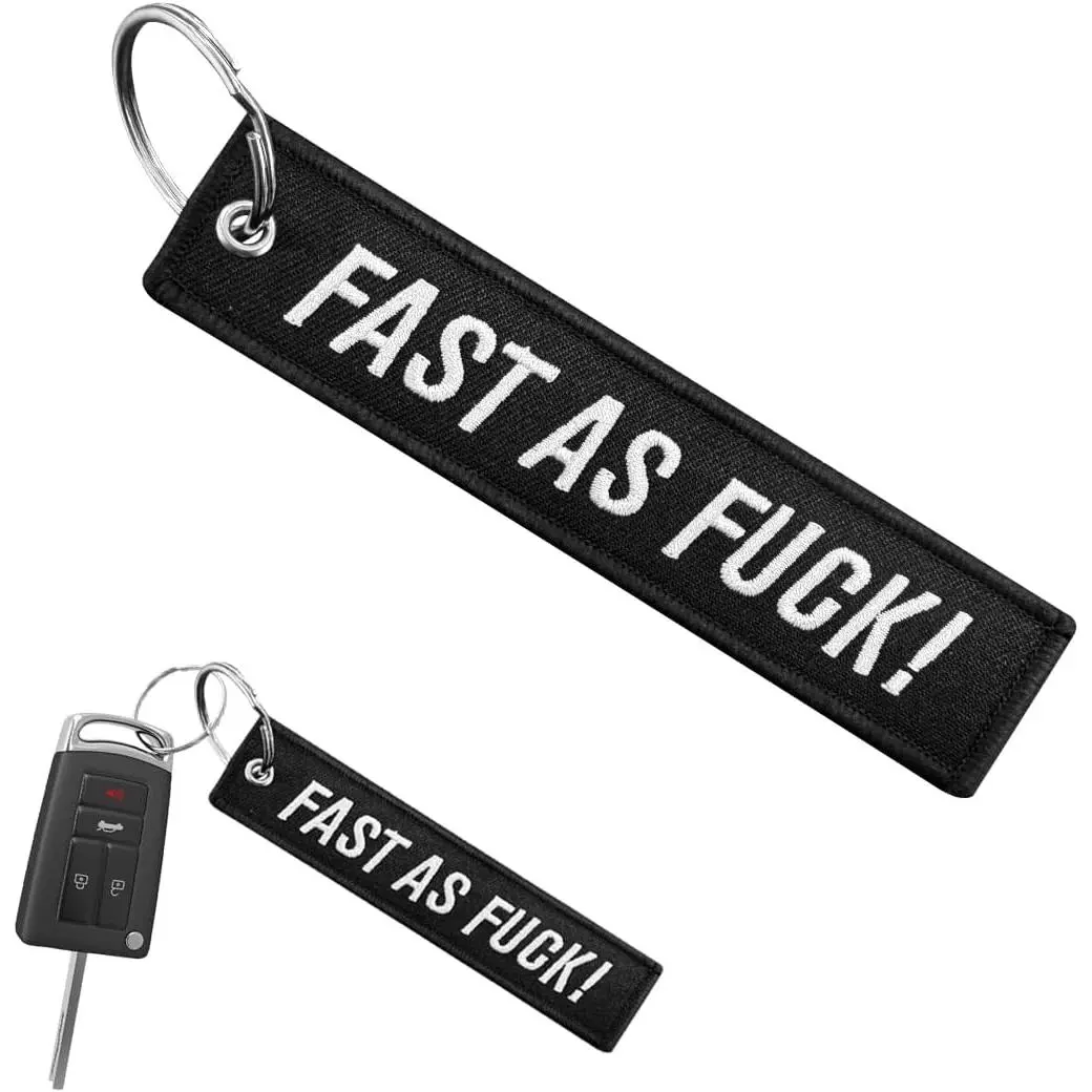 Personalized Keychain, Customize Keychain, Embroidery Tag Keychain, Fob Key Ring Accessories for Car Motorcycle Scooter (FAST AS FUCK)