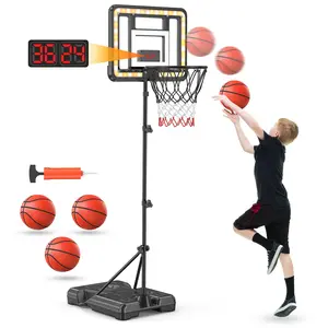 Parent-child Interactive Toys Indoor mini Basketball Hoop with LED Scoreboard Easy Score Set Adjustable Height 2.9ft-5.9ft with LED Scoreboard Goal Toy for Boys Girls Age 3-12 Pool Backyard outdoor birthday gift Black Portable Shatterproof Backboard