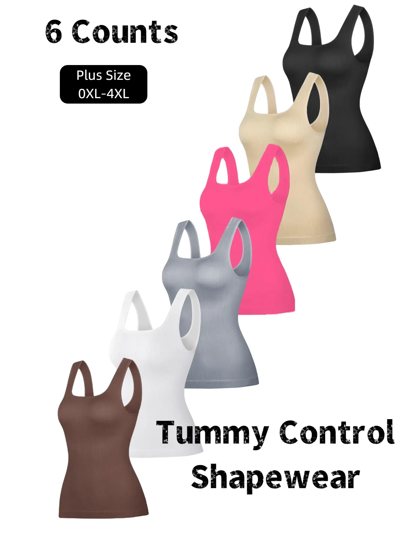 Plus Size Women's Casual Seamless Smooth Striped Tummy Control Abdomen Shapewear Vest, Square Neck Body Sculpting Compression Top, Body Shaping Compression, Underbust Shaper, Fitted, Womenswear