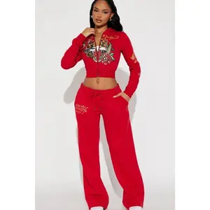 Ed Hardy Tiger Pant Set - Red M