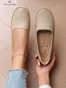 Goreyodoly women loafers embossed design slip on casual flats soft sole comfortable lightweight breathable daily walking shoes classic vintage style versatile commuting shopping travel home wear flat shoes gift for women