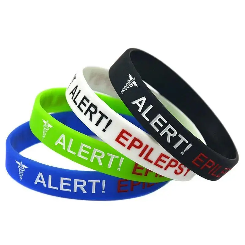 Engraved Medical Alert Bracelet for Epilepsy - Waterproof Body-Safe Silicone Sports ID Wristband for Men, Women & Kids, Body-Safe Silicone Bracelets & Bangles, Engraved Name Bracelets & Bangles