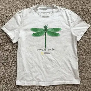 National Geographic < Why Am I So Cool >   Green Dragonfly T-shirt, Y2K Unisex Graphic T-shirt, Gothic style, Grunge rock, emo style, Amity Affliction style clothing, Unisex streetwear