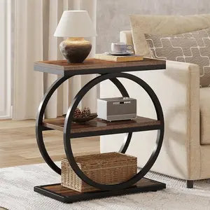 Tribesigns Industrial End Table with 3 Shelves for Living Room and Bedroom, Wood with Metal Frames