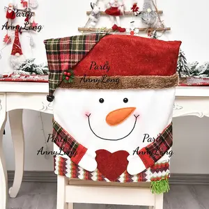 Christmas Themed Chair Cover, Universal Chair Cover, 1 Count Cute Snowman/Elk Design Chair Slipcover, Festive Decoration for Home Living Room Bedroom Dining Room