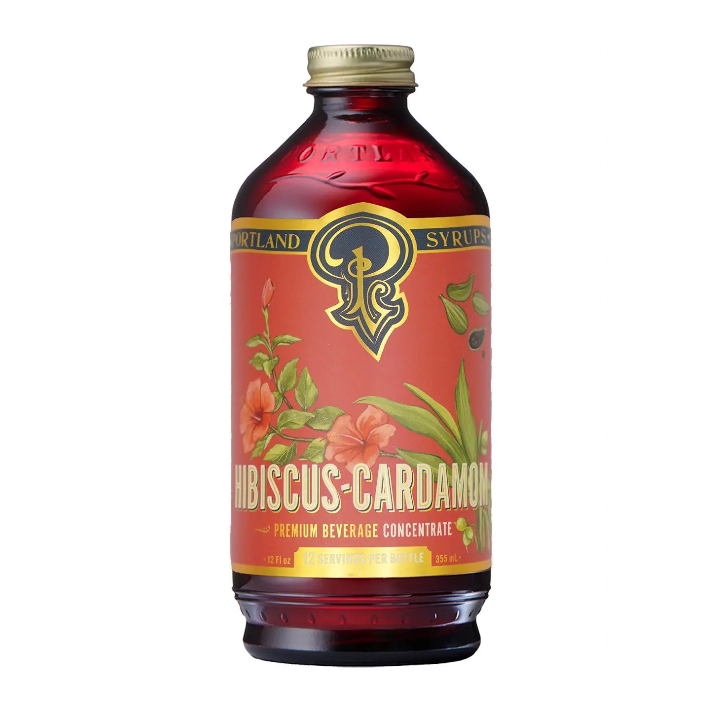 Hibiscus Cardamom Syrup, a floral and sweet hibiscus flavor with a hint of cardamom.  Perfect for sodas, mocktails and teas.  Made with whole ingredients and organic cane sugar.