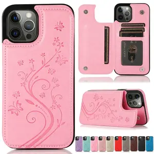 Wallet Butterfly Embossed Slot Magnetic Flip Leather Case Mobile Phone Case for Iphone17 16e 15 14 13 12 11 Pro Promax Plus Ultra Anti-drop Shockproof Protective Cover