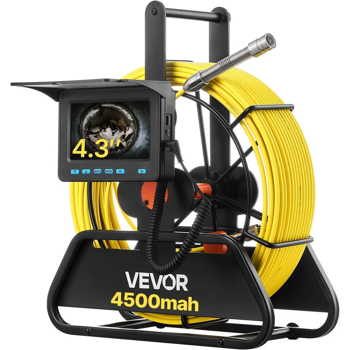 【Summerfinds】VEVOR Sewer Inspection Camera, 164ft Cable IP68 Waterproof Semi-rigid Plumbing Snake Tool, 4.3-in Color Display, 6 Adjustable LEDs, 4500mAh Batteries, 16GB SD Card, Cable Length Markings, for Sewer Systems, Pool Pipeline Inspections