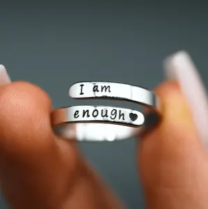 I Am Enough Empowerment Ring hand jewelry girl accessory simple letter ring jewelry sterling silver angel  a silver jewelry minimalist jewelry perfect gift