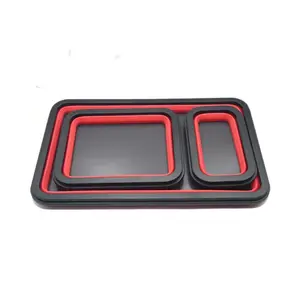 3-Piece Long Rectangular Silicone Foldable Magnetic Parts Tray Organizer Set, Tool Hardware Storage Box