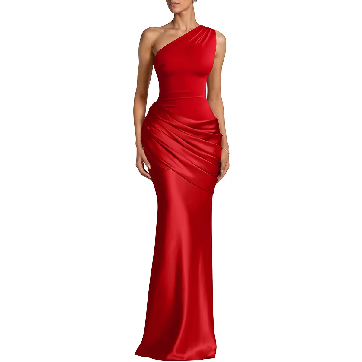 OYS Women's Sexy One Shoulder Asymmetrical Pleated Formal Evening Gown Maxi Dress