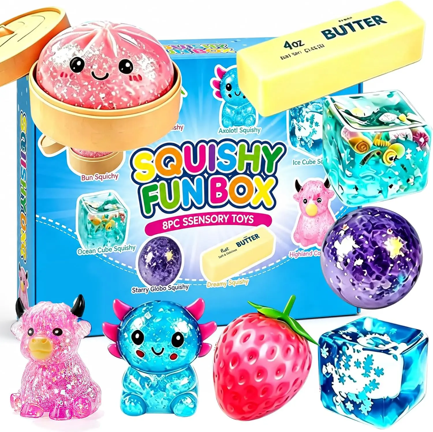 8 Pack Slow Rising Squishy Mystery Blind Box Set, Cute Simulated Food Animal Squeeze Fidget Toys, Soft Stress Relief Hand Toy, Desk Ornament Party Favor Gifts for Adults Kids