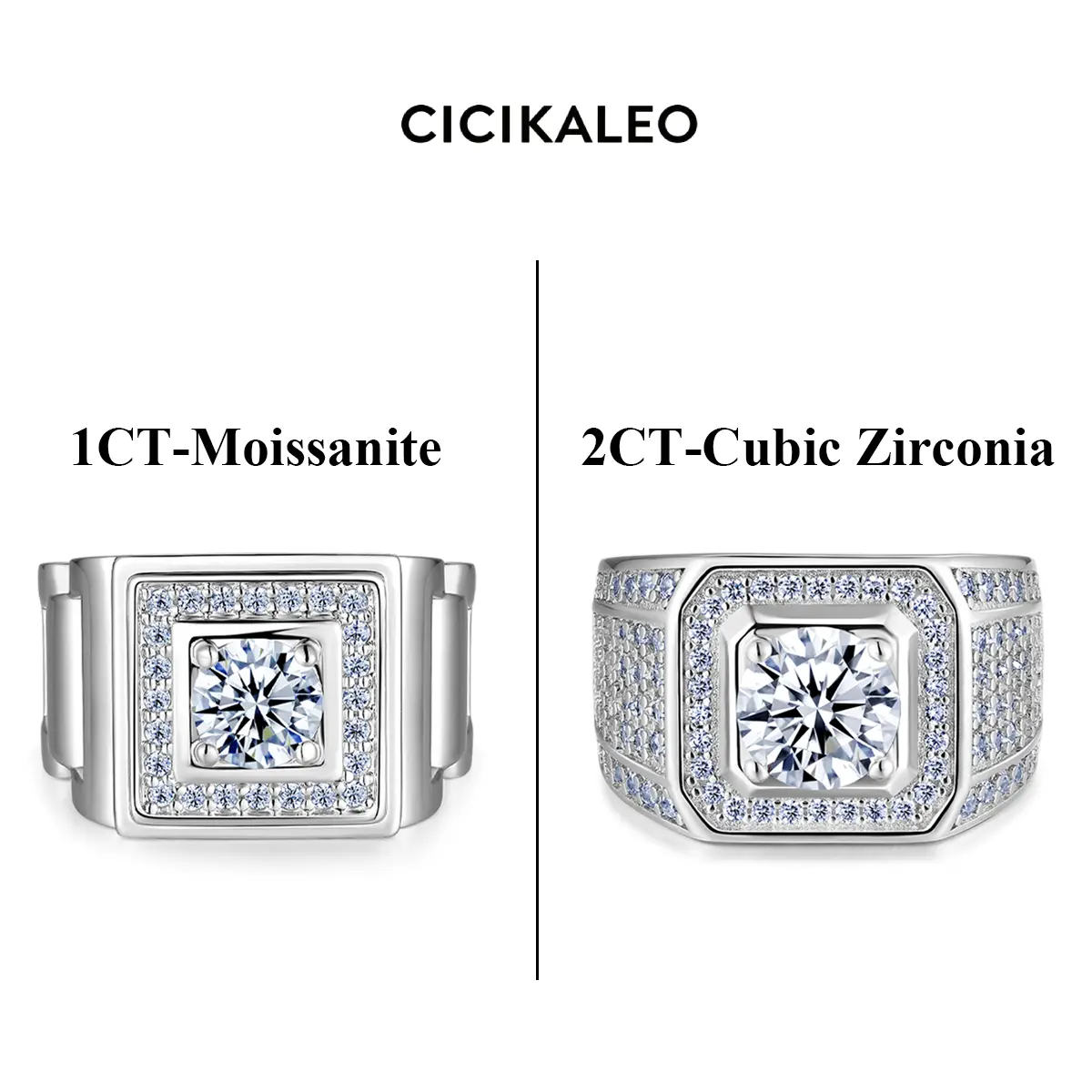 CICIKALEO 1CT Moissanite Rings&2CT CZ Rings for Men 18K White Gold Plated Men's Ring Lab-Created Anniversary Birthday Fathers Day Gift for Dad Him #Summervibes tiktokshopbacktoschool