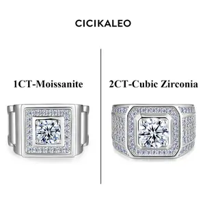 CICIKALEO 1CT Moissanite Rings&2CT CZ Rings for Men 18K White Gold Plated Men's Ring Lab-Created Anniversary Birthday Fathers Day Gift for Dad Him #Summervibes