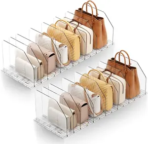 Adjustable Clear Acrylic Purse Organizer for Closet, Adjustable Shelf Divider Handbag Storage Separators Keep Handbag & Books Neat Upright for Bedroom Office