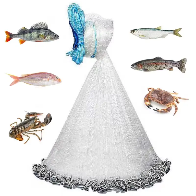 Heavy weight American fishing net, hand thrown net, excellent outdoor tool for catching fish, shrimp and crabs, suitable for freshwater and seawater use, Easter/Christmas/Father's Day gift