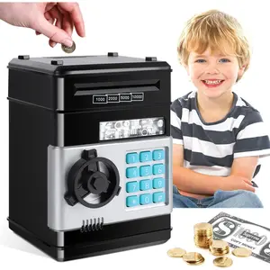 Password Piggy Bank, Digital Electronic Money Bank, Mini ATM Cash Coin Saving Can Toys, Birthday Gifts for Kids, Black