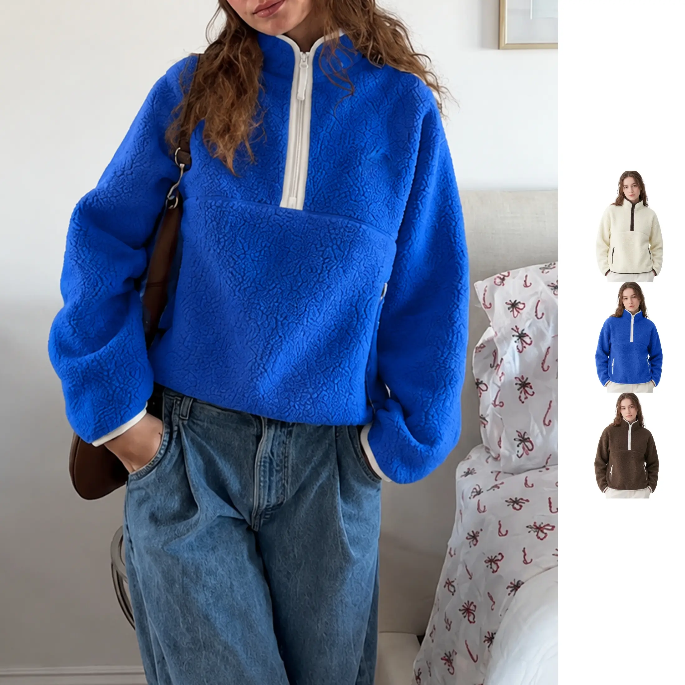 Wandal Women’s Half Zip Sherpa Fleece Pullover Jacket Cozy Warm Fuzzy Sweatshirt with Pockets Long Sleeve Fall Winter Outdoor Hiking Casual Jacket
