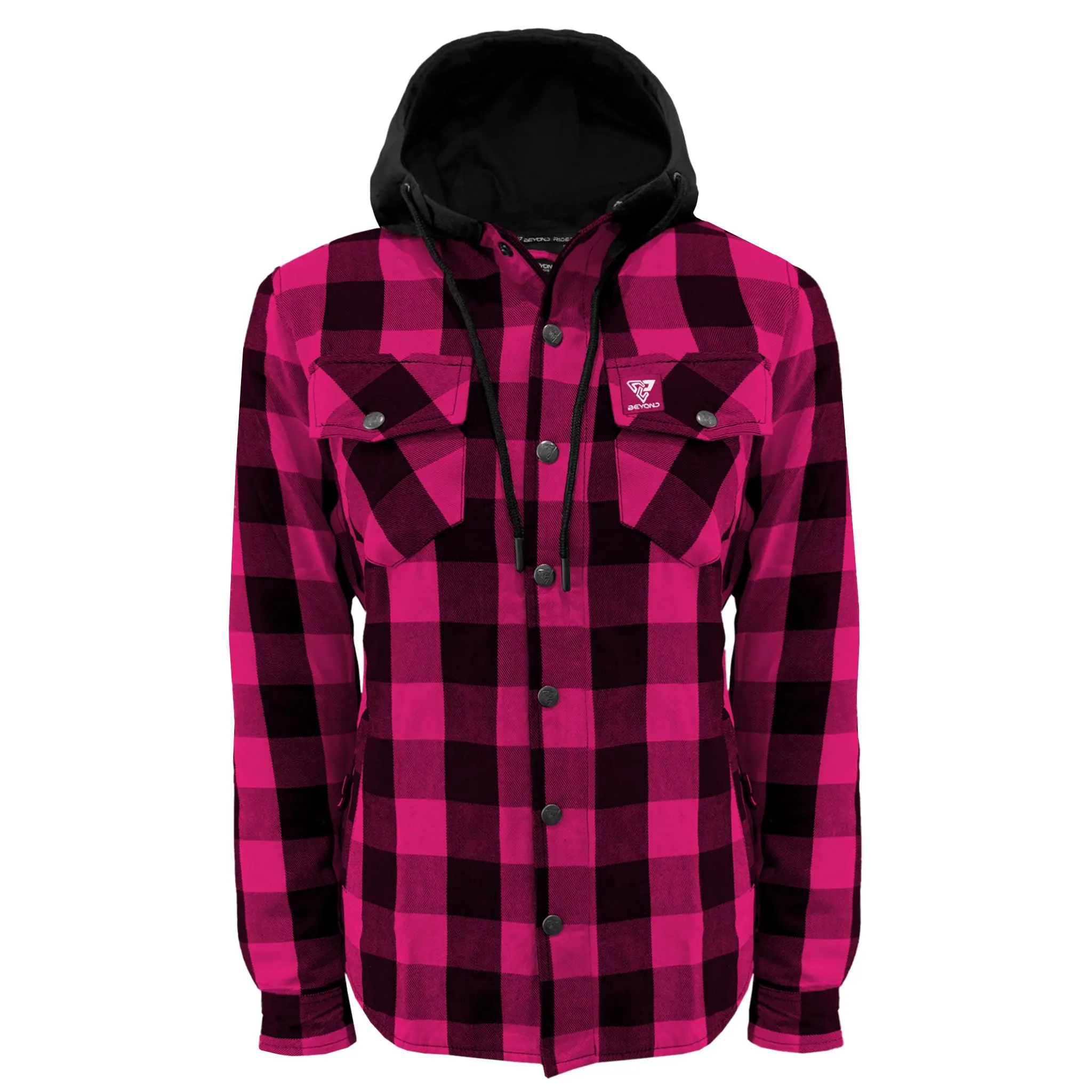 Protective Flannel Hoodie for Women - Pink and Black Checkered