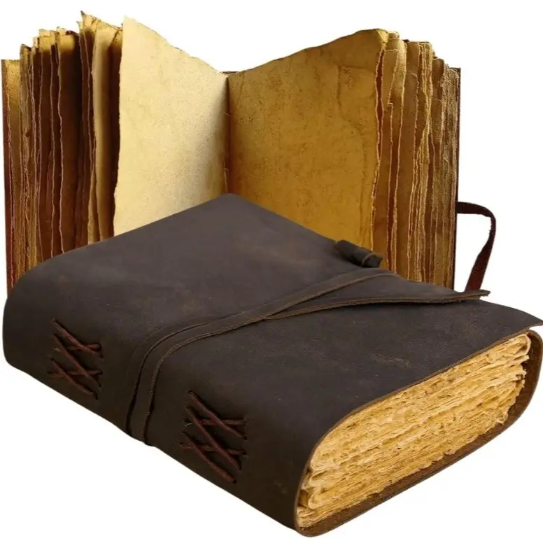 Leather Bound Journal Notebook 5x7 Vintage Brown 200 Blank Deckle Edge Pages Handmade Sketchbook