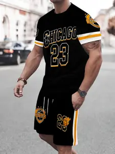 American Vintage Chicago Basketball Two-Piece Set, Number 23 Print, Trendy Sportswear, Athletic Training Apparel, All-Over Print, Fitted, Casual Style, All Seasons