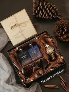 Men's Elegant Watch Set with Dual Perfume Bottles & Fashion Sunglasses, Perfect Gift Bundle, Premium Gift Box for Birthdays, Daily Wear, All Seasons, Matching Gifts