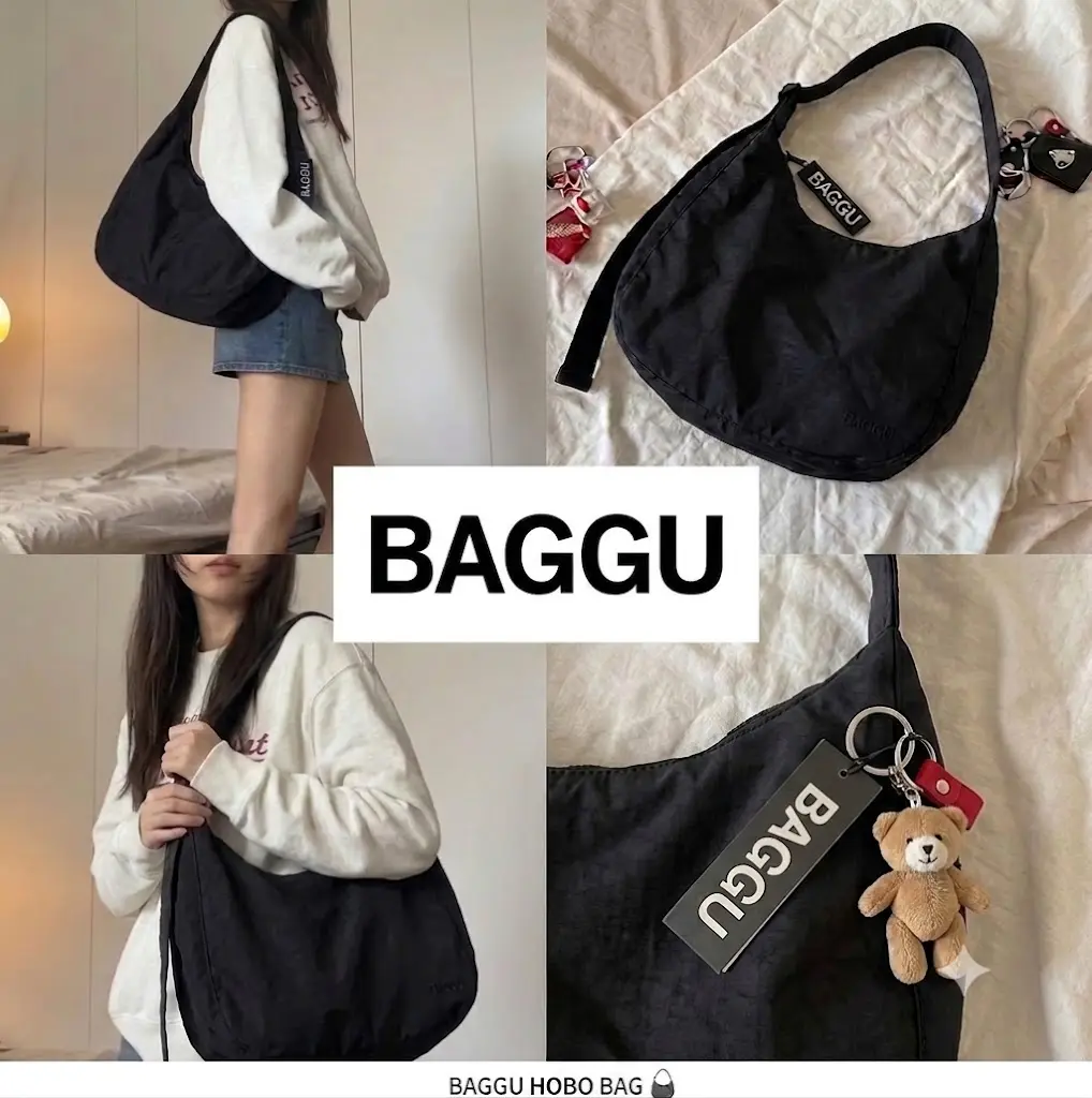 BAGGU Medium Adjustable Nylon Crescent Bag - Black - fall collection