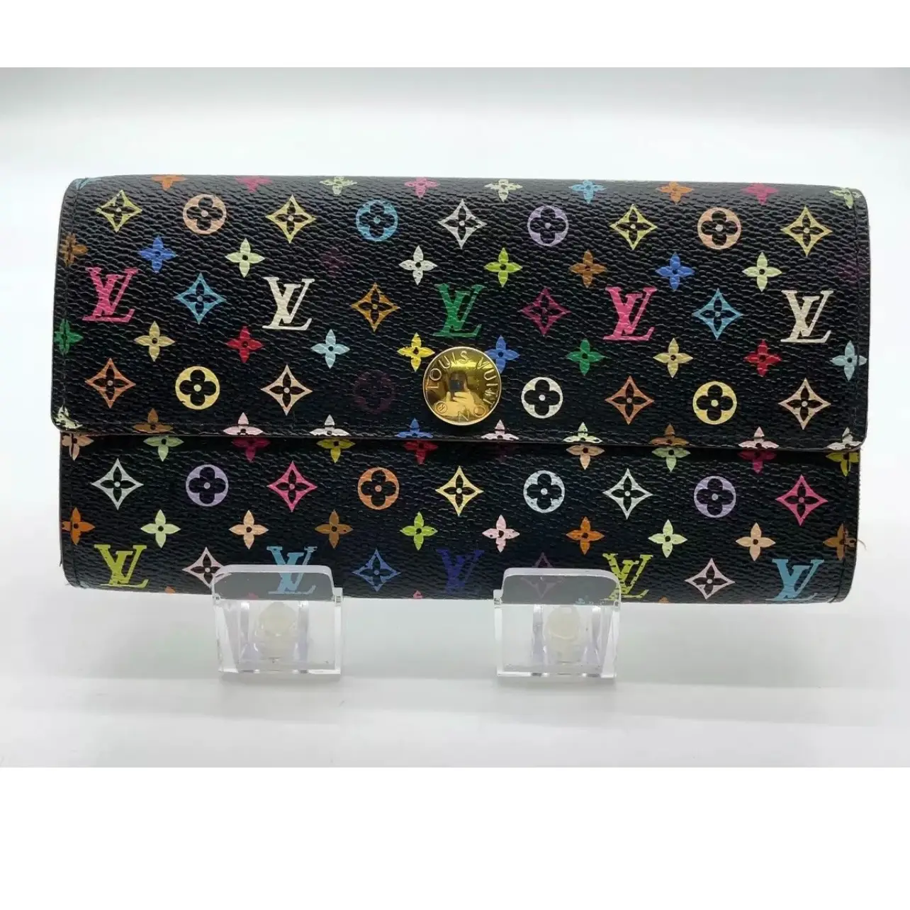 Pre-owned Louis Vuitton Canvas small leather goods Monogram Multi Color Noir Bag Accessory Wallet Black, 4 Outside Pockets, Measuring W19 x H10.5 x D2