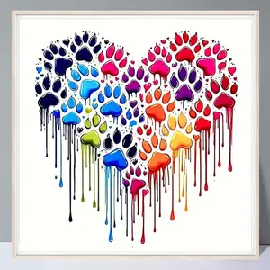 Dog Paw Prints Pattern DIY Diamond Arts Colorful Painting Kit without Frame, DIY 5D Diamond Arts Colorful Painting for Bedroom Home Wall Decor, Crafts, Heart, Handicraft