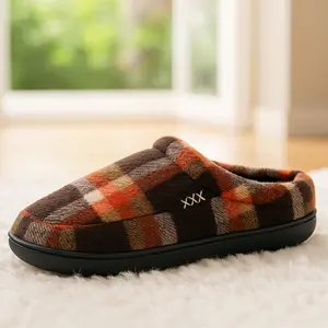 Buy one get one free.Color-matched Men's & Women's Couple-style Home Slippers Checked Fabric Anti-slip Soles Comfortable Indoor Shoes Slide Footwear，boy‘s and girls,fashion style