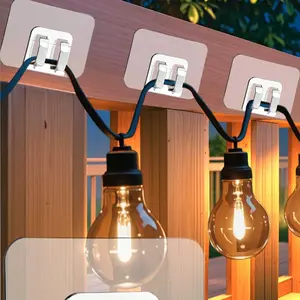 Outdoor String Light Hooks Clips with Adhesive Strips, Waterproof UV Resistant No Tool Installation for Christmas Garden Patio Decor
