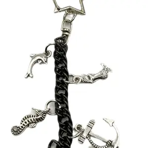 #42 Coastal Trove Keychain Black and Silver Keychain for Everyday Use with Nautical Charms and Anchor Design