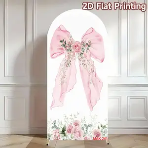 Pink Bow Floral Arch Backdrop Cover for Wedding Girls Birthday Party Baby Shower Decor Elastic Double-Sided Spandex Fabric