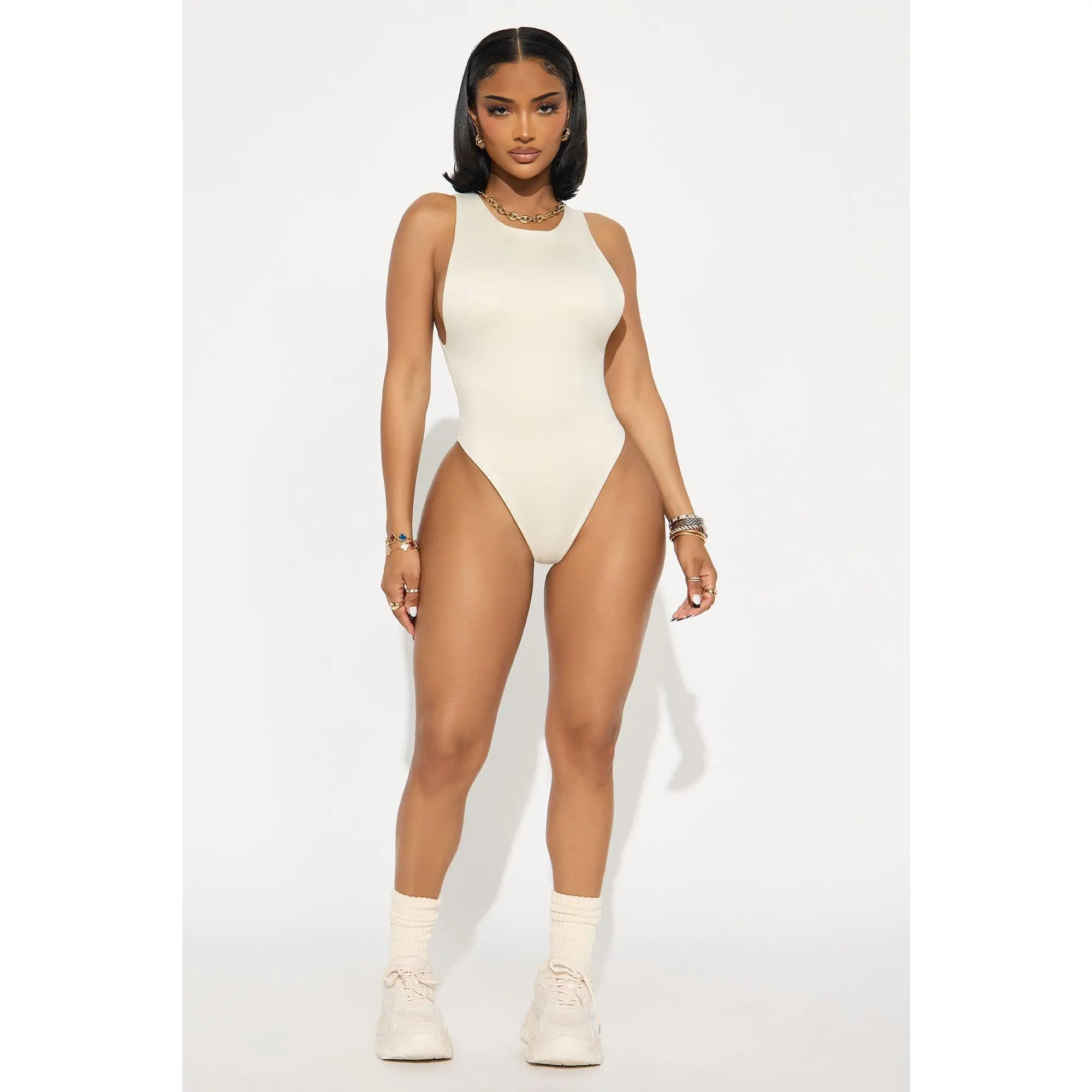 Contour Double Lined Scoop Neck Bodysuit - Bone