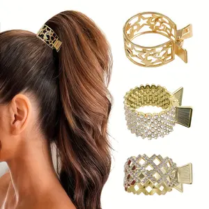 3pcs Rhinestone-Embellished Zinc Alloy Hair Clips | Elegant and Minimalist Style for High Ponytail, Oval Shape, Bright Color Finish