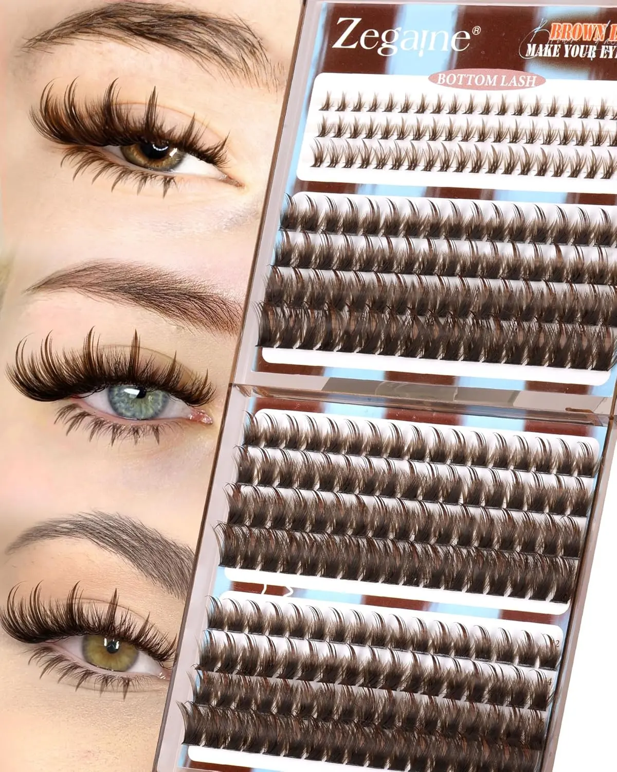 Brown Lash Clusters With Spikes Bottom Eyelash Clusters Wispy Cluster Eyelash Extensions Brown Manga Lash Clusters Fluff Individual Lashes 12-18MM 264Pcs by Zegaine