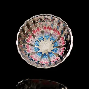 Silver-Base Jianzhan with Blue-Pink Gradient Petal Pattern & Lotus Filigree Base,Chinese culture,High-temperature firing,Handcrafted ceramic cup,Wine Glass,  Kung Fu Cup - Pastel Accent Artware