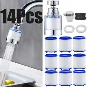 14-Piece Kitchen Faucet Water Filter Set, Includes 1 Filter Head + 9 Replacement Filters + 4 Installation Accessories, Compatible with Standard Threads
