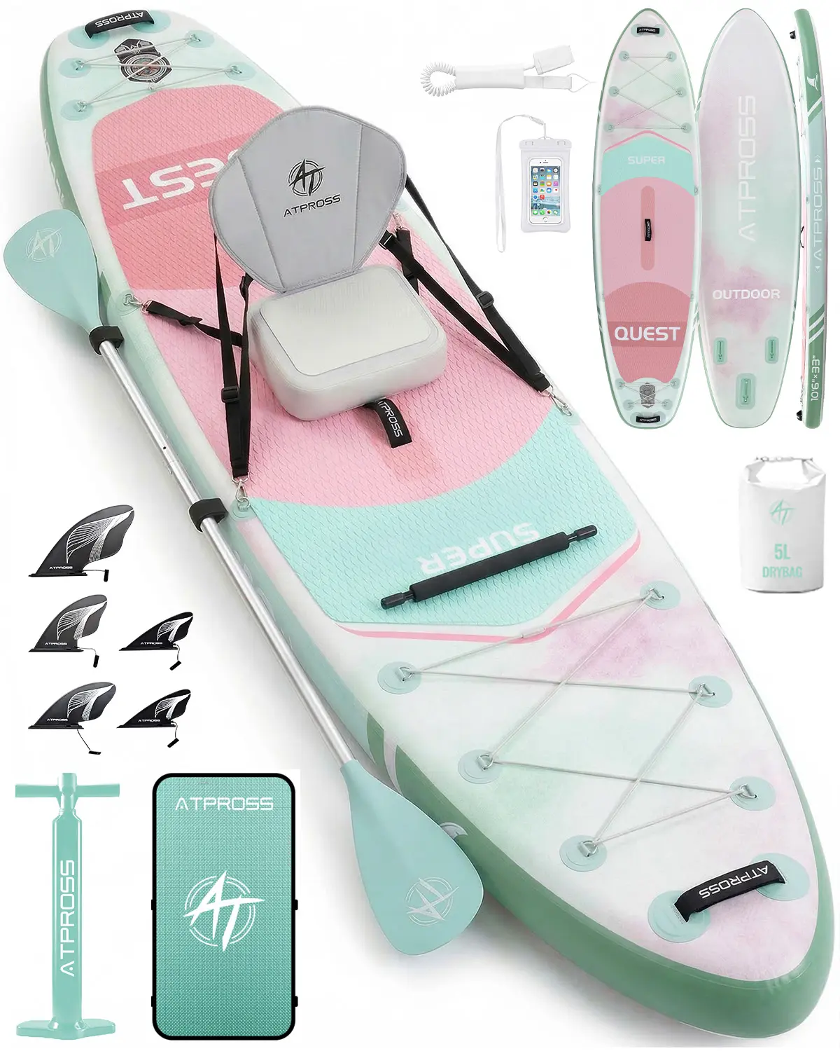 Summervibe  12' x 36" Extra Wide Inflatable Paddle Board with Kayak Seat, 400LBS Capacity Stable SUP Board for Adults & Beginners, Non-Slip EVA Deck, Premium Accessories Kit & Backpack for Lake, Fishing, Yoga & Family Fun,adventure water