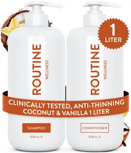 Routine Wellness 1 Liter Anti-Thinning Volumizing Shampoo and Conditioner Set for Thinning Hair & Hair Loss - Grow Your Confidence with Biotin & DHT Blockers - 1 Liter Set