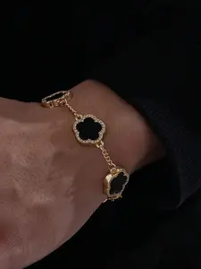 Unisex Rhinestone Oil-Drop Lucky Flower Bracelet, Flower Design Bracelet, Fashionable Five-Leaf Clover Anklet, European and American Style Jewelry