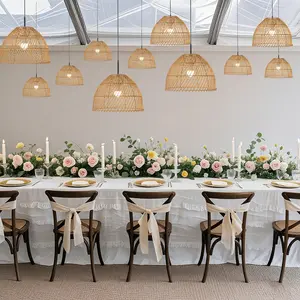 3 Pack Boho Rattan Light Shades – Natural Handwoven Dome Pendant Lamp Covers – 16" Diameter – Shade Only