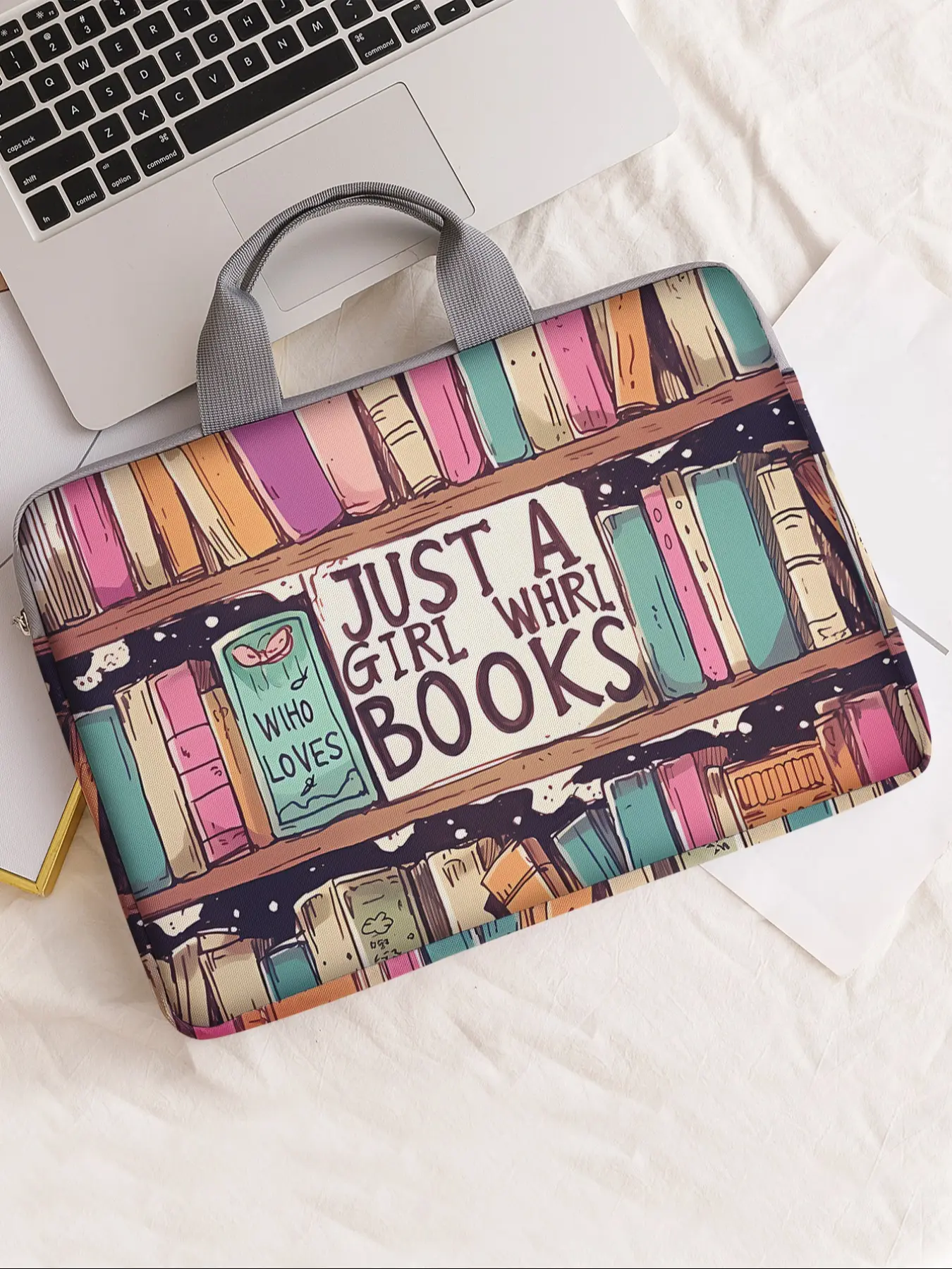 Book Pattern Printed Notebook Bag, Computer Bag, Soft Notebook Cover, Fits Laptop, Tablet, Zipper Storage Pouch, Casual Style, All Seasons, Laptop Bags